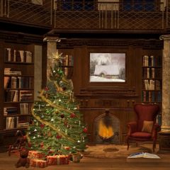 Warm House With Christmas Tree Photography Scenery Backdrop Christmas Theme Banner MNH-112
