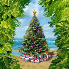 Seaside Christmas Tree Photography Scenery Backdrop Christmas Theme Banner MNH-113