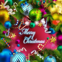 Happy Christmas Balls Photography Scenery Backdrop Christmas Theme Banner MNH-146