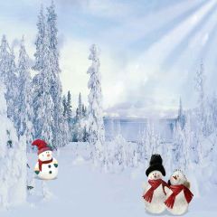 Snowy Forest With Snowmen Photography Scenery Backdrop Snow Theme Banner MNH-168