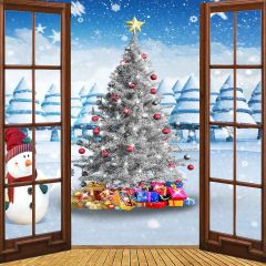 Christmas Tree With Snowman Photography Scenery Backdrop Christmas Theme Banner MNH-193