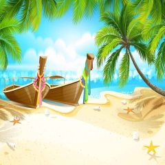 Seaside Boats Photography Scenery Backdrop Ocean Theme Banner MNH-382