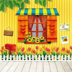Cute Window Photography Scenery Backdrop Streetscape Theme Banner MNH-392