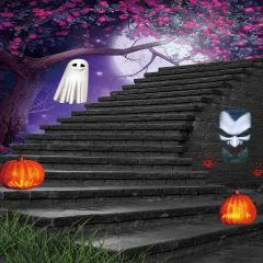 Halloween Stairs Photography Scenery Backdrop Halloween Theme Banner MNH-460