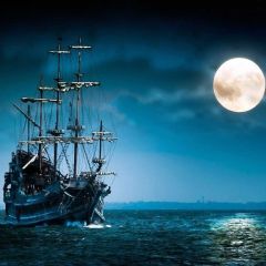 Moon Night Sea Boat Dark Clouds Photography Scenery Backdrop Night Theme Banner MNH-702