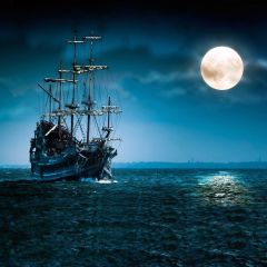 Night Moon Sea Sailboat Photography Scenery Backdrop Night Theme Banner MNH-724