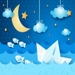 Fish Boat Cloud Moon Star Photography Scenery Backdrop Cartoon Theme Banner MNH-743