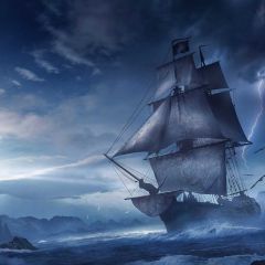 Sea Boat Darkness Photography Scenery Backdrop Ocean Theme Banner MNH-749