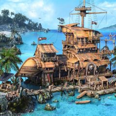 Sea Boat Tree Sky Photography Scenery Backdrop Ocean Theme Banner MNH-753