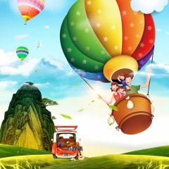 Ballon Hill Photography Scenery Backdrop Cartoon Theme Banner MNH-754