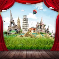 Curtain Grass Photography Scenery Backdrop Landmark Theme Banner MNH-801