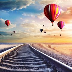 Trail Ballon Photography Scenery Backdrop Train Theme Banner MNH-806