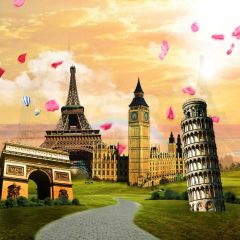 Building Church Photography Scenery Backdrop Landmark Theme Banner MNH-808