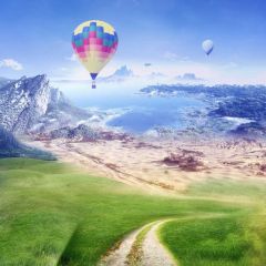 Ballon Grass Photography Scenery Backdrop Nature Theme Banner MNH-814