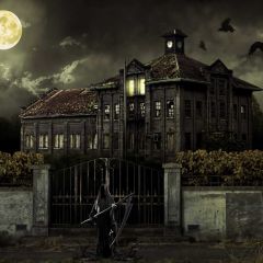 House Ghost Death Photography Scenery Backdrop Halloween Theme Banner MNH-832