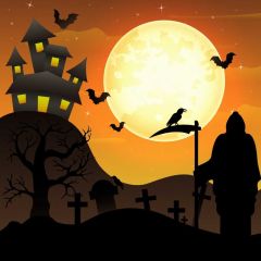 Ghost Moon Photography Scenery Backdrop Halloween Theme Banner MNH-833