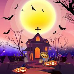 Halloween Moon Photography Scenery Backdrop Halloween Theme Banner MNH-848