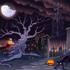 Pumpkin Lamp Halloween Photography Scenery Backdrop Halloween Theme Banner MNH-851