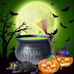 Broom Pumpkin Lamp Photography Scenery Backdrop Halloween Theme Banner MNH-867