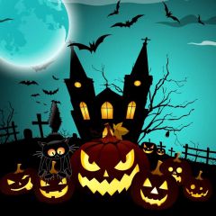 Halloween Pumpkin Lamp\ Photography Scenery Backdrop Halloween Theme Banner MNH-874
