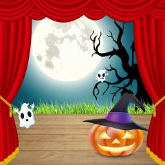 Curtain Pumpkin Ghost Photography Scenery Backdrop Halloween Theme Banner MNH-947