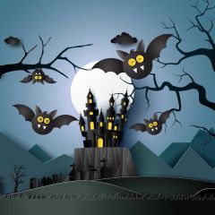 Bats Moon Castle Photography Scenery Backdrop Halloween Theme Banner MNH-951