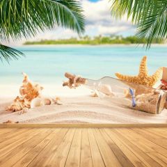Tree Sea Bottle Photography Scenery Backdrop Ocean Theme Banner MNH-962