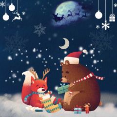 Animal Moon Santa Claus Photography Scenery Backdrop Christmas Theme Banner MNH-978