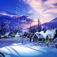 Snow House Tree Photography Scenery Backdrop Snow Theme Banner MNH-982