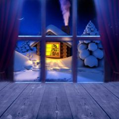 House Snow Fir Photography Scenery Backdrop Christmas Theme Banner MNH-987