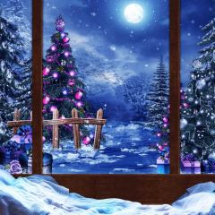 Gift Moon Tree Cypress Photography Scenery Backdrop Christmas Theme Banner MNH-989