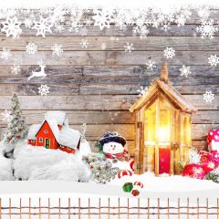 Snowman House Light Snowflake Photography Scenery Backdrop Christmas Theme Banner MNH-999
