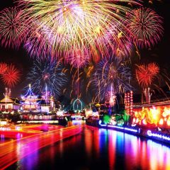 New Year Fireworks Long Sea Photography Scenery Backdrop Festival Celebration Theme Banner NTM-127