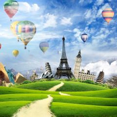 Hotairballoon Tower Grassland Photography Scenery Backdrop Landmark Theme Banner NTM-154