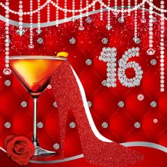 Red 16Th High Heel Diamonds Photography Scenery Backdrop Birthday Party Theme Banner NTM-156