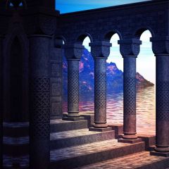 Pillars Sea Stairs Photography Scenery Backdrop Arches or Pillars Theme Banner NTM-158