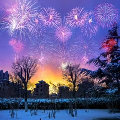 Snow Fireworks House Photography Scenery Backdrop Snow Theme Banner NTM-176