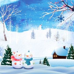 Snowman Fir House Photography Scenery Backdrop Snow Theme Banner NTM-180
