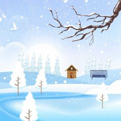 Snow Tree House Photography Scenery Backdrop Snow Theme Banner NTM-181