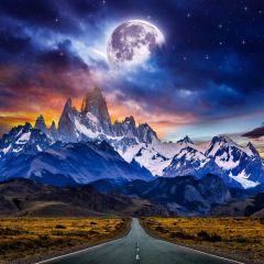 Mountain Long Road Night Photography Scenery Backdrop Nature Theme Banner NTM-203