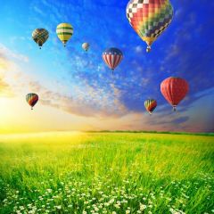 Hotairballoon Green Grass Soft Breeze Photography Scenery Backdrop Nature Theme Banner NTM-206