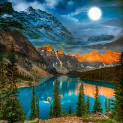 Hills Tree Full Moon Lake Photography Scenery Backdrop Nature Theme Banner NTM-211