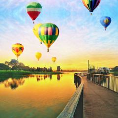 Balloons Lake Sky Long Bridge Photography Scenery Backdrop Nature Theme Banner NTM-222