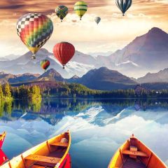 Nature Boat Hill Balloon Photography Scenery Backdrop Nature Theme Banner NTM-245