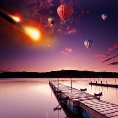 Balloon Sun Ship Sea Mountain Photography Scenery Backdrop Ocean Theme Banner NTM-246