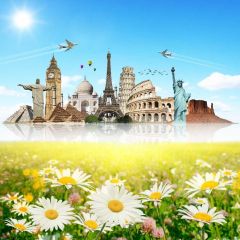 Flower Plane Leaning Tower Of Pisa Photography Scenery Backdrop Flowers Theme Banner NTM-250