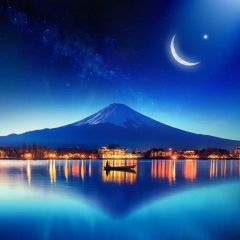New Moon Moutain Boat Photography Scenery Backdrop Night Theme Banner NTM-272