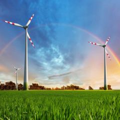 Rainbow Farmland Sky Windmill Photography Scenery Backdrop Nature Theme Banner NTM-293