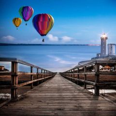 Seasides Wooden Bridge Sea Balloon Photography Scenery Backdrop Ocean Theme Banner NTM-309
