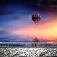 A Huge Balloon Vast Sea Silver Rail Photography Scenery Backdrop Ocean Theme Banner NTM-310
